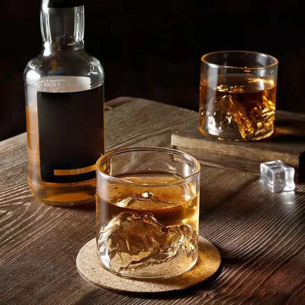 Japan 3D Mountain Whiskey Glass Glacier Old Fashioned Whisky Rock Glasses Whiskey-glass Wooden Gift Box Cup Wine Tumbler