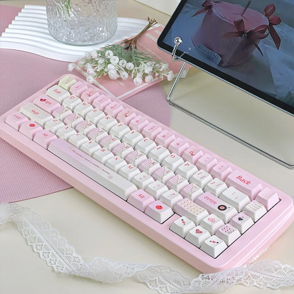 Keycaps Pink Love Notebook Theme 152Keys Alice Layout 2.25U/7U/2U Pbt Sublimation Moa/Cherry Cute Pink Diy Keycaps