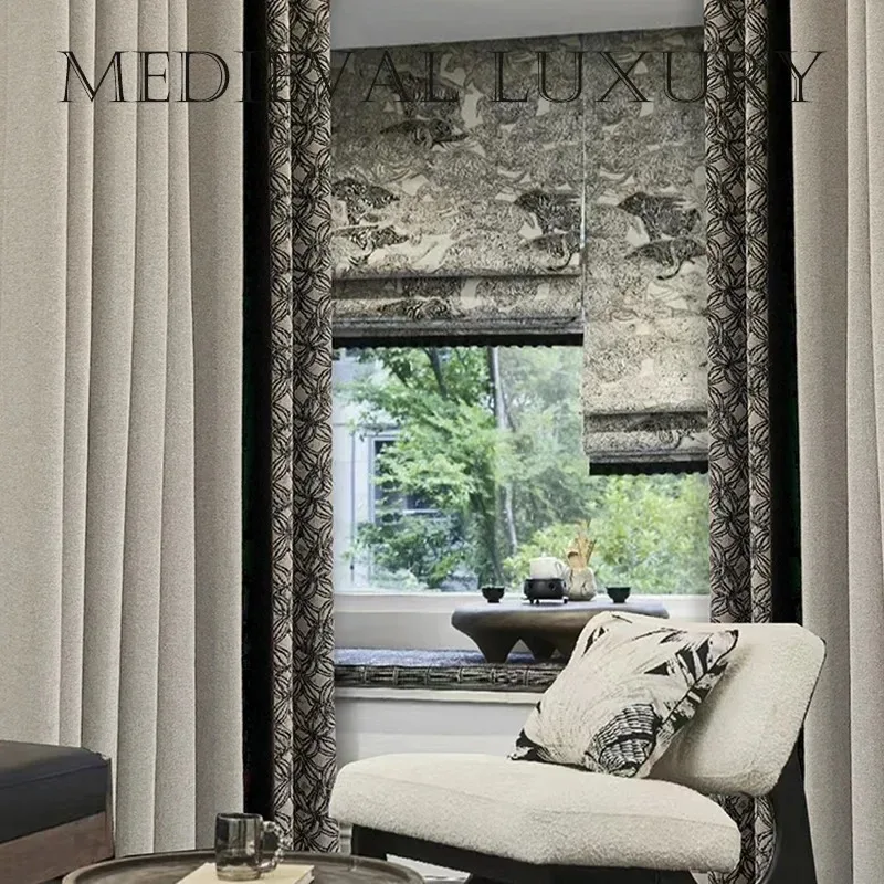 Custom Size French Retro Romantic Rose Beige Stitching Luxury Curtains for Living Room Blackout Bedroom Dining Window Decor