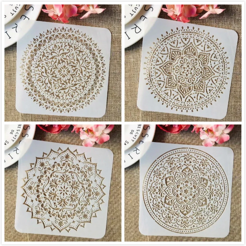 15cm Mandala Wheel Round Square DIY Layering Stencils Painting Scrapbook Coloring Embossing Album Decorative Template