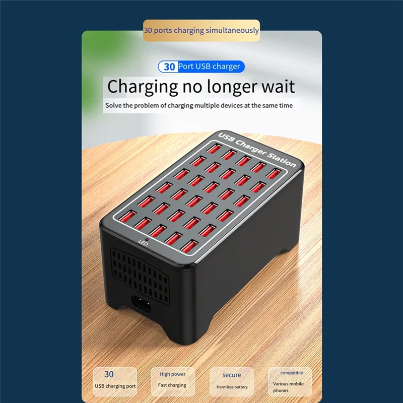 

USB Charger 30 Ports HUB 150W Universal Wall Desktop Fast Charging Station Dock For Mobile Phone Power Adapter Durable US Plug