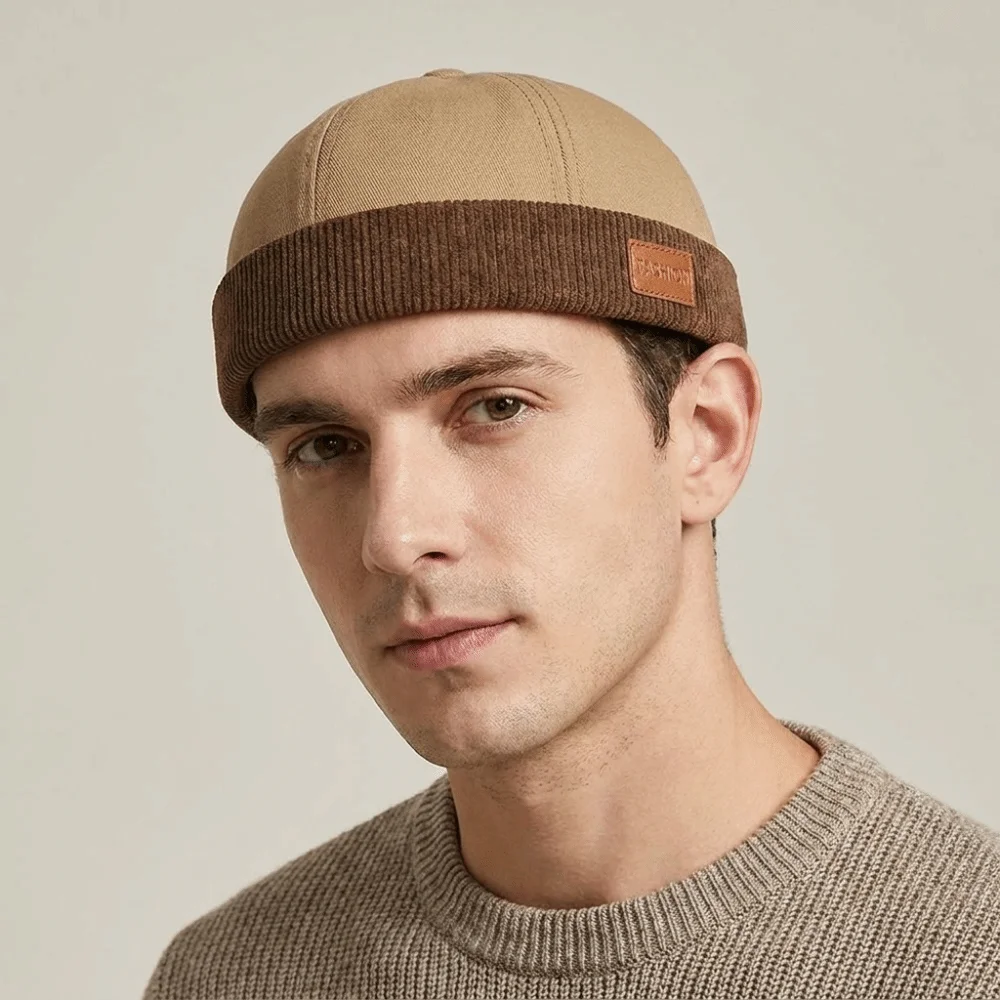 Fashion Corduroy Splicing Dome Melon Cap Brimless Solid Color Landlord Hat Beanies Hip Hop Docker Hat Camping