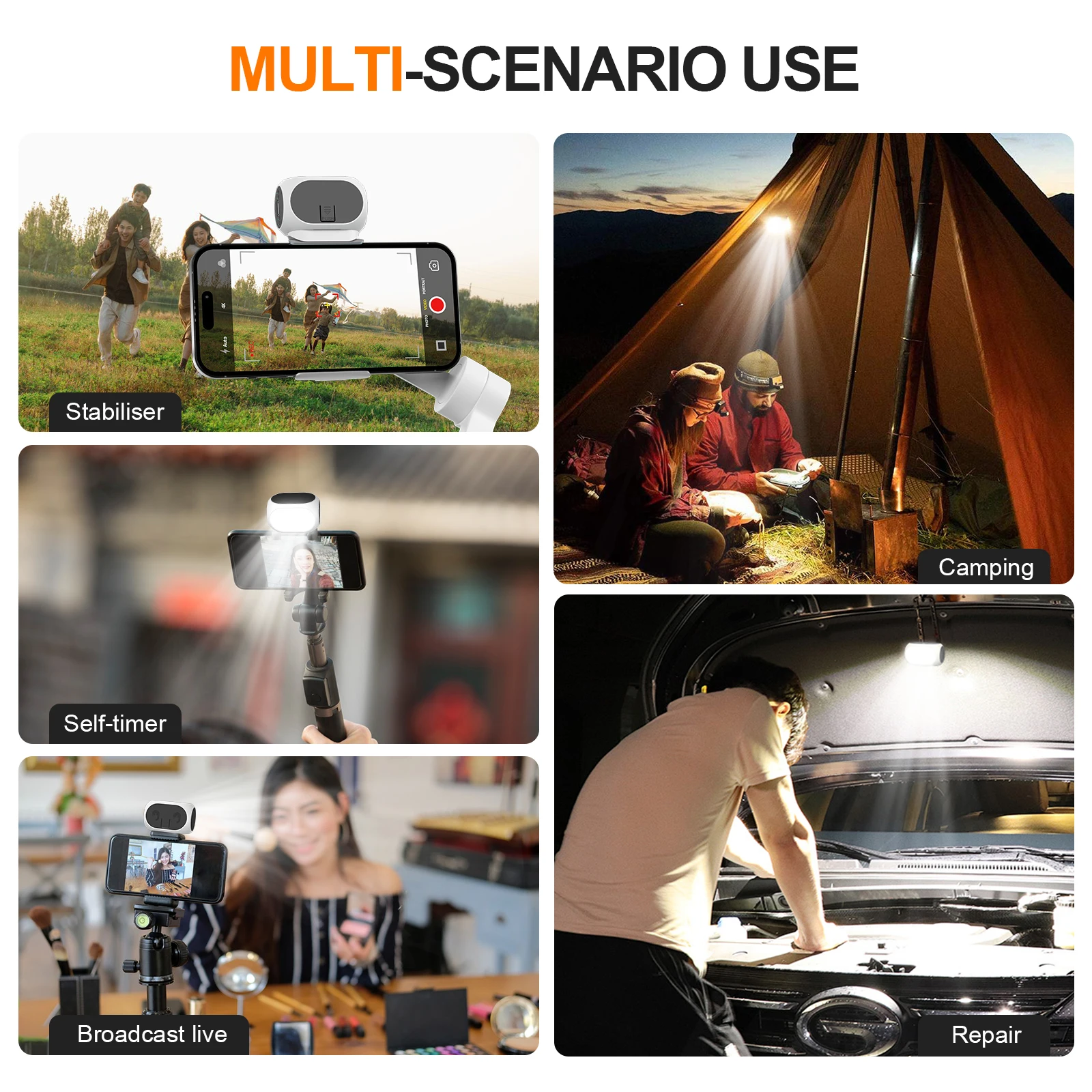 Mini Magnetic Fill Light PTZ Fill Light With Phone Clip & Cold Shoe Moun, Portable Photography Light For Phone, Camera, Gimbal