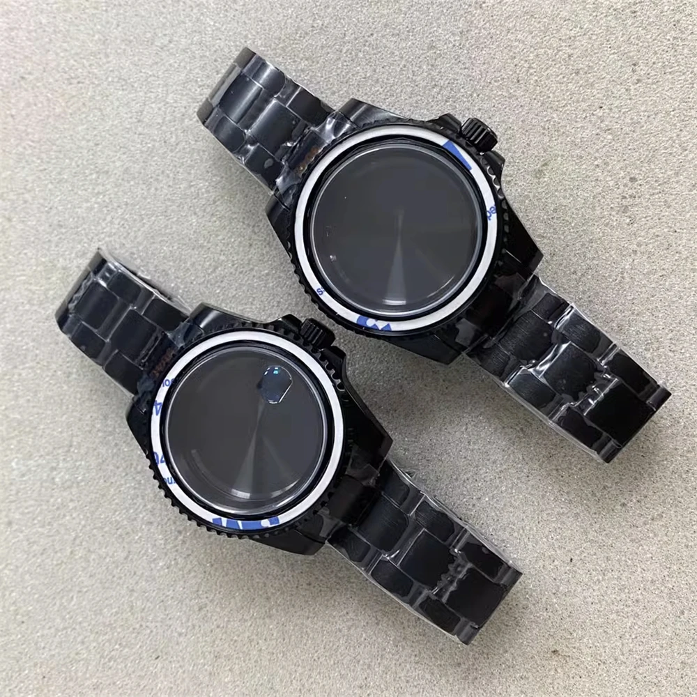 

40mm PVD Black Stainless Steel Watch Case Watchband Sapphire Glass Watch Accessories for SUB NH35 NH36 Mechanical Movement