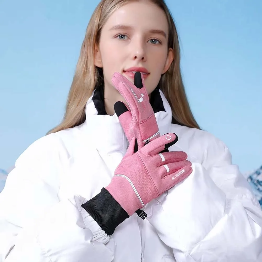 Polar Fleece Plush Thickened Gloves Soft Reflective Stripe Unisex Windproof Gloves Touch Screen Solid Color Finger Mittens