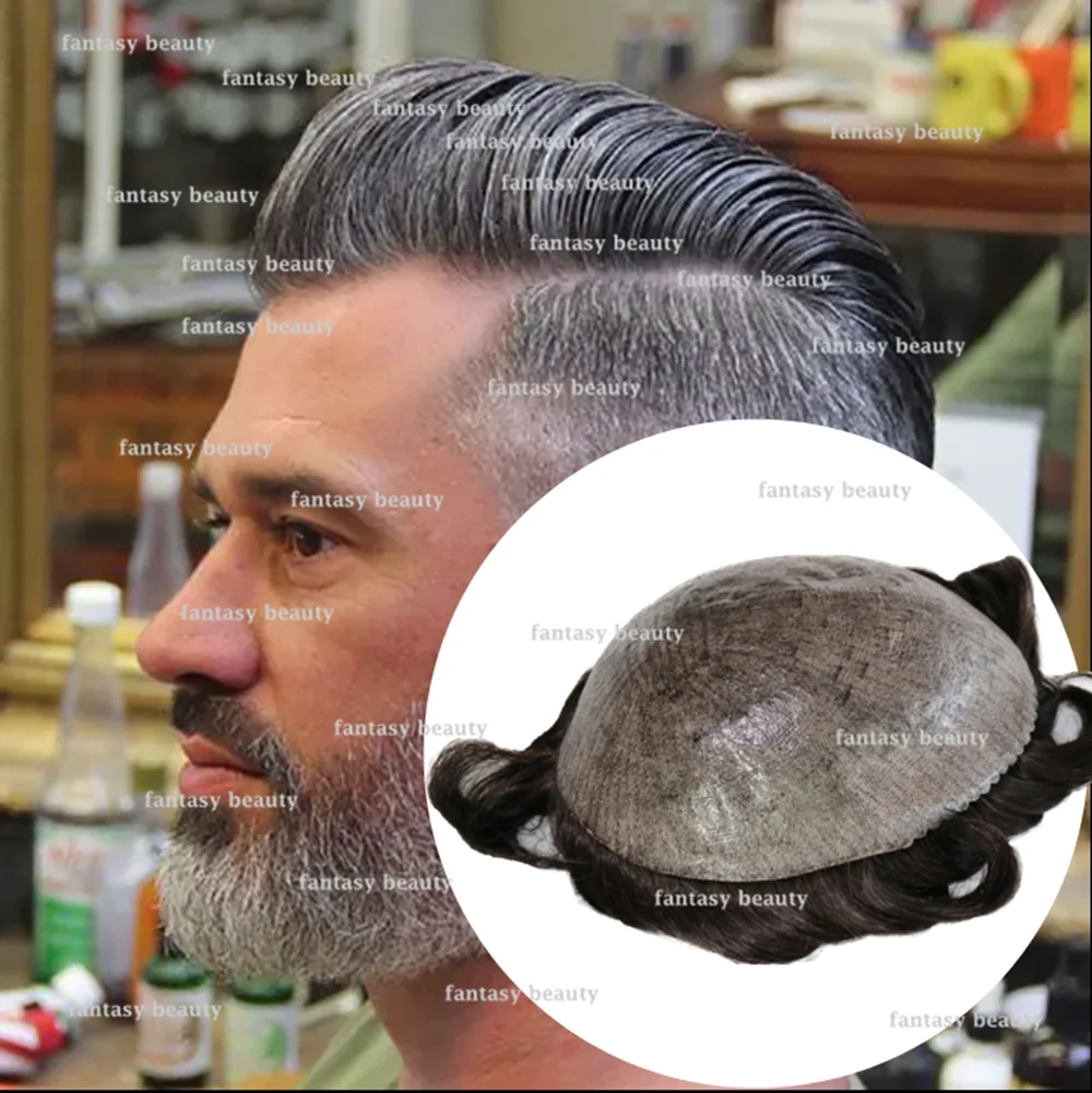 Men's Brown Toupee Natural Hairline 1b40 1B65 Gray Super durable Human Hair prosthesis Micro Skin Full Pu Capillary prosthesis