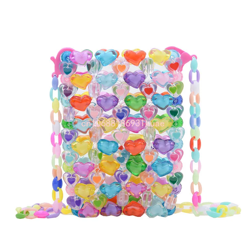 Girls Mini Jelly Crossbody Bags Cute Beads Woven Wallet for Kids Girl Coin Pouch Fashion Toddler Purses and Handbags