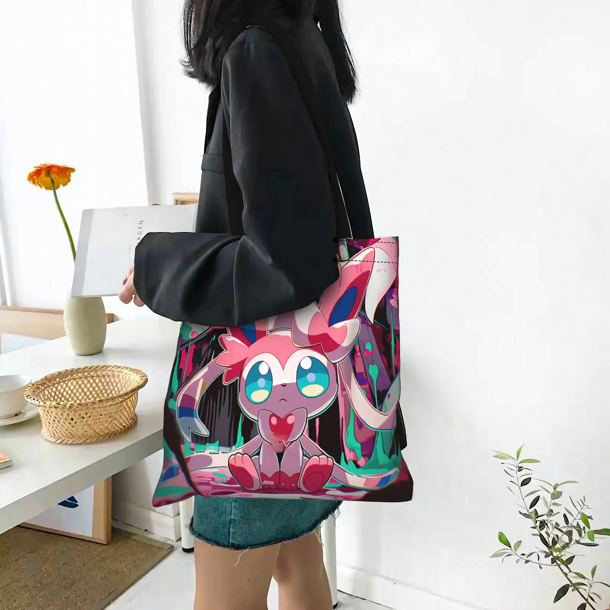 Fashion Pokemon Theme Women's Bag Shopping Bag  Canvas Tote Bag Women'S Shoulder Handbag Christmas Gift