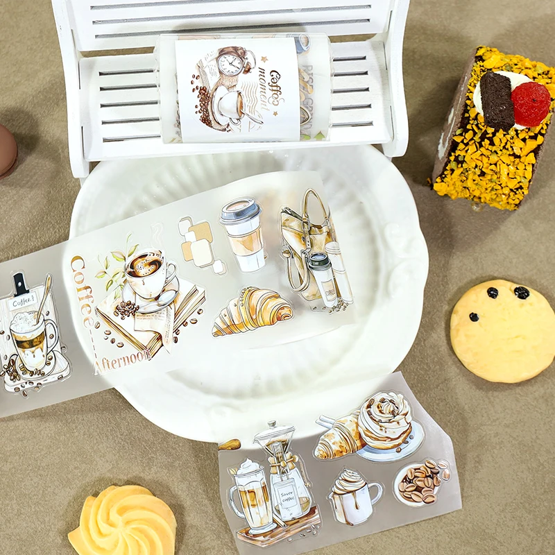 2m/Roll Pre-Cut Vintage Coffee Aesthetic PET Washi Tape Baker Masking Tape Decorative Adhesive Stickers For PlannerScrapbooking - view 4