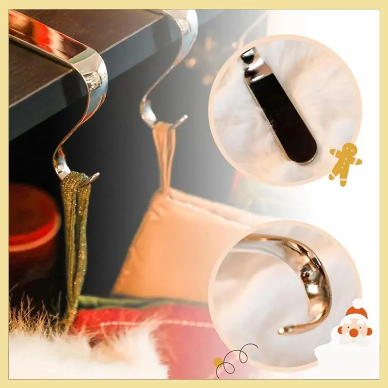 TTKK-크리스마스 스타킹 홀더 크리스마스 벽난로 걸이 후크 휴일 맨틀 화환 클립 금속 그립 4개 세트(골드) 내구성