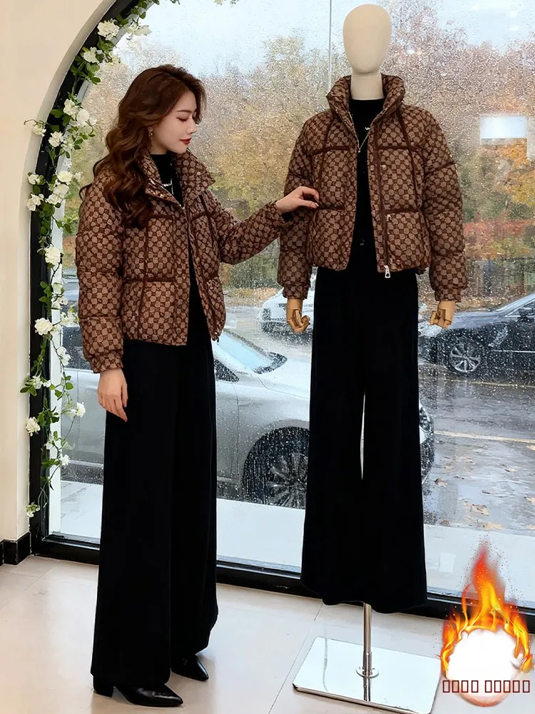 

Korean Sle Commuter ort Thiened Fce Lined Stand Collar Jaet Women's Winter Lazy Sle Faion Outerwear Top