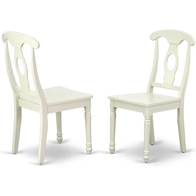 East West Furniture KEC-LWH-W Kenley Dinette Chairs - Napoleon Back Solid Wood Seat Kitchen Chairs, Set of 2, Linen White