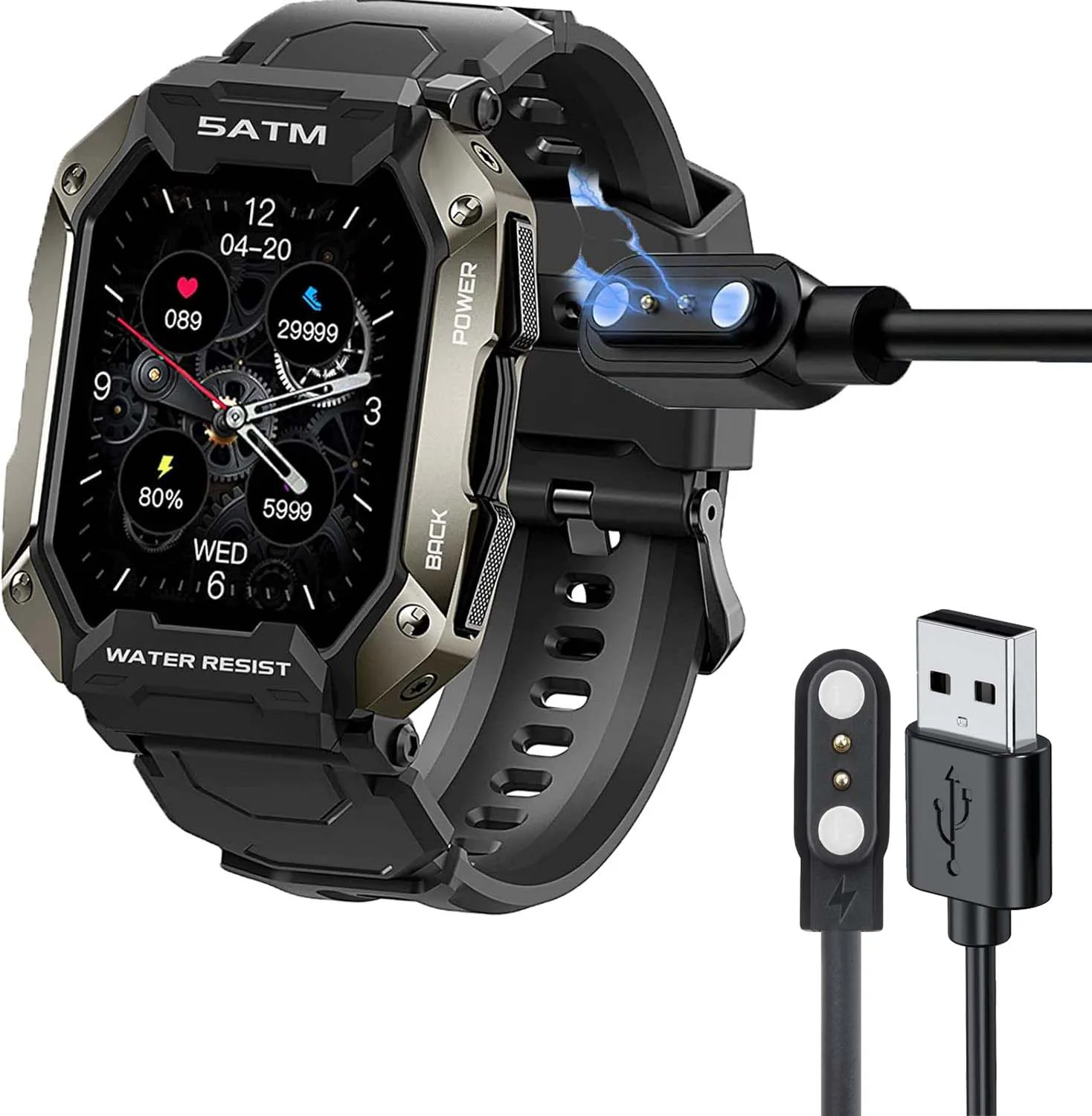 Compatible con cargador de reloj AMAZTIM C20, cargador de repuesto con cable de carga USB Compatible con reloj Kospet Tank T1 Pro/C16