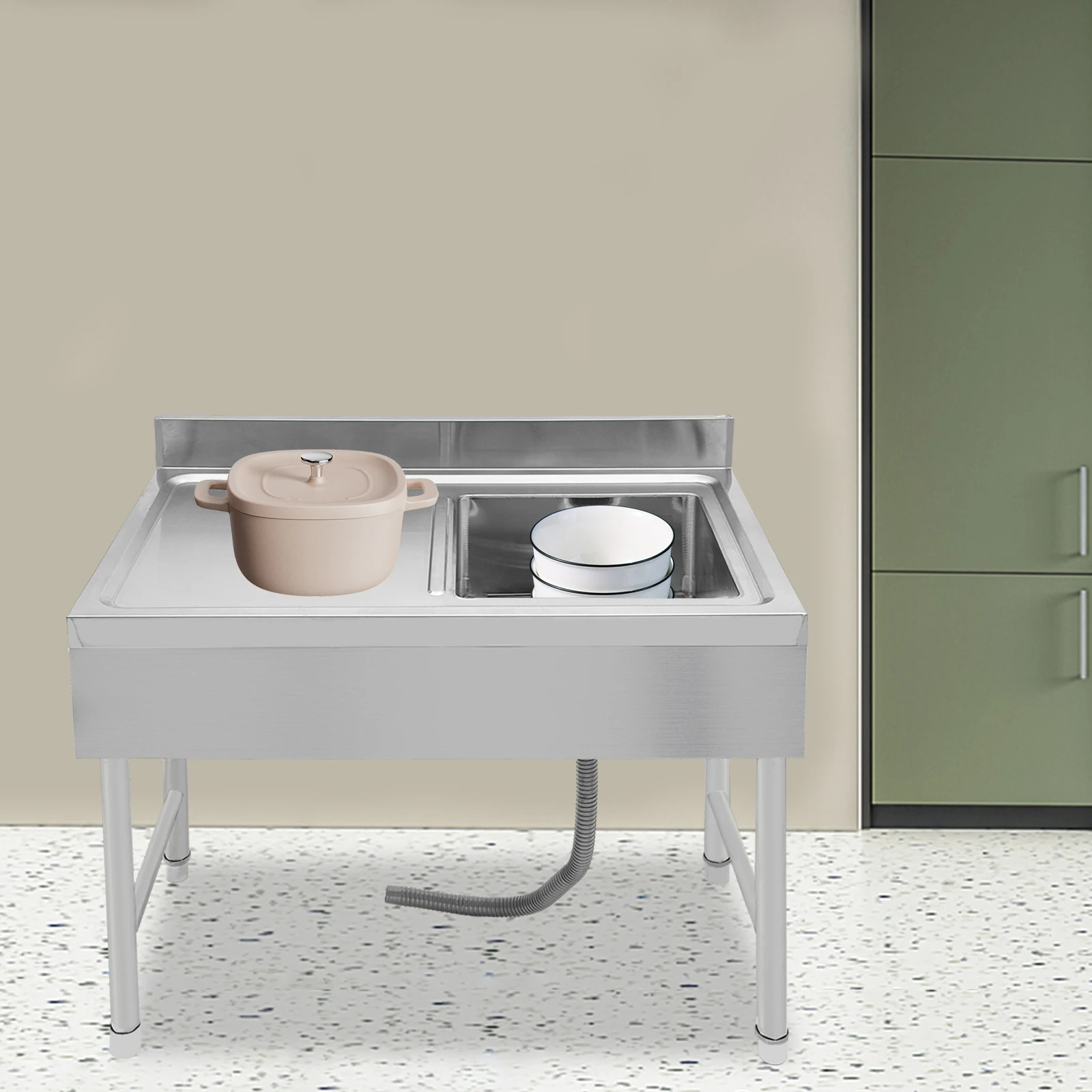 Freestanding Stainless Steel Rectangular Kitchen Sink Silver 100x50x80cm for Commercial Restaurant