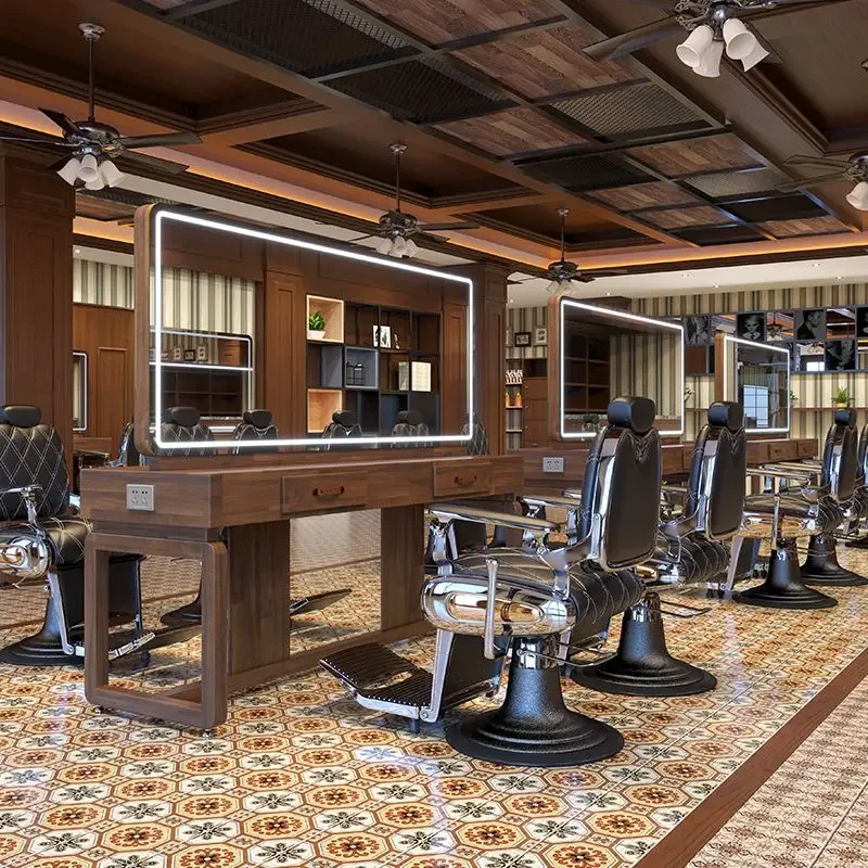 Retro solid wood hairdresser mirror