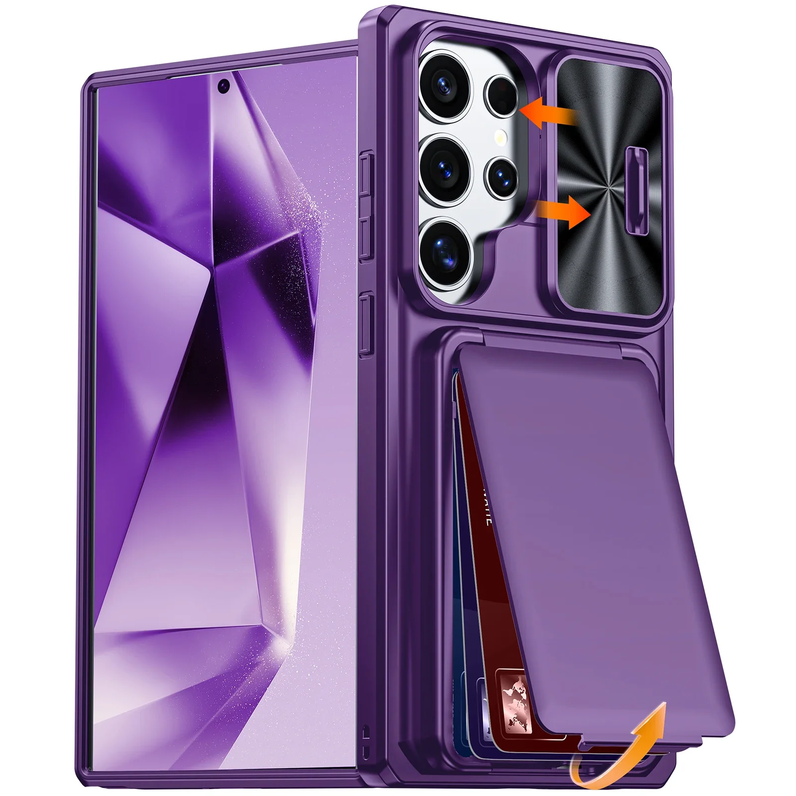 

For Galaxy S24 Ultra Case,with Camera Cover,Card Holder[RFID Blocking]12FT Military Grade Shockproof Wallet Phone Case-Purple