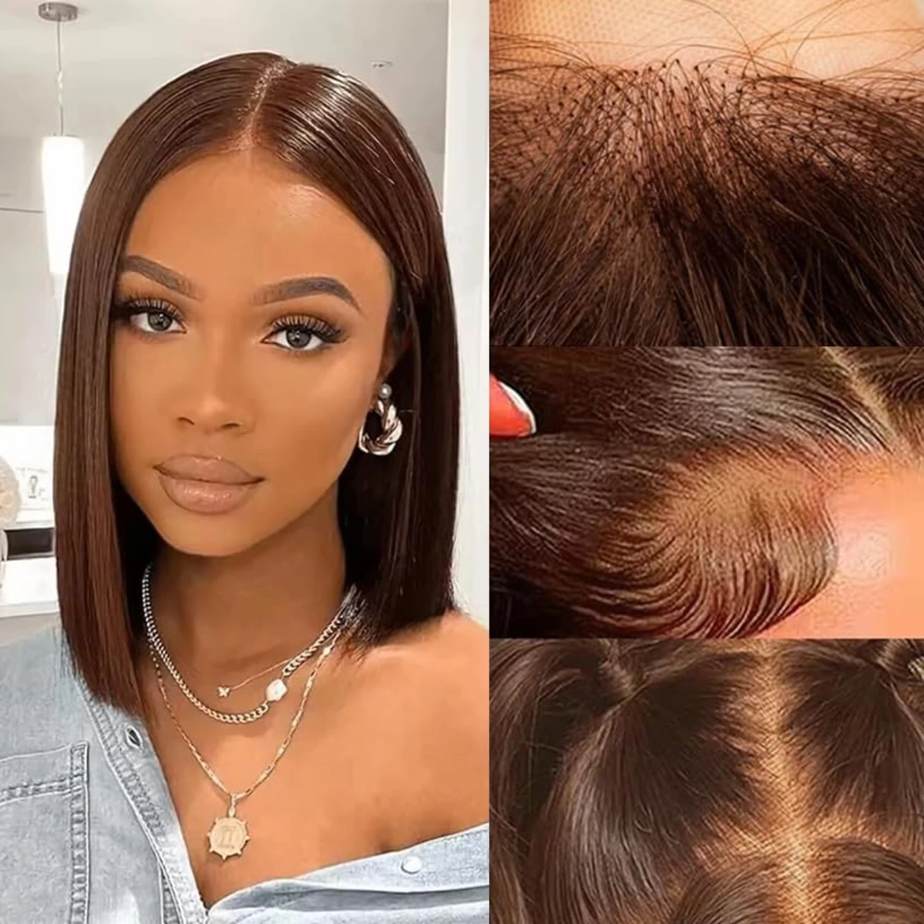 

Brazilian Chocolate Brown 13x4 HD Lace Front Bob Wigs 200 Density Short Bob Wig Human Hair Colored Straight Lace Frontal Wig