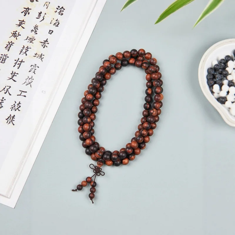 

Authentic Burmese agarwood natural color Buddhist prayer bracelet, 108 beads, 8mm