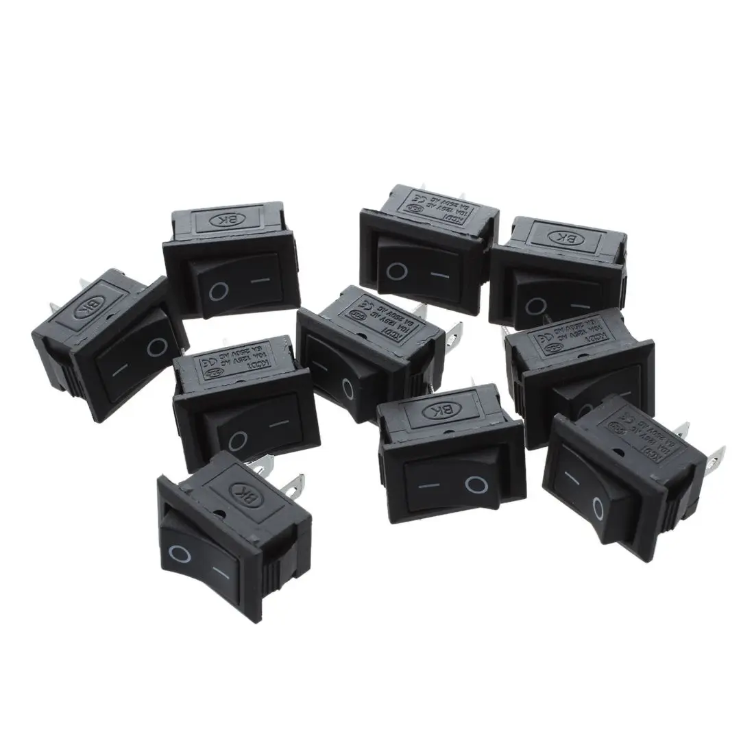 10 Pcs SPST Mini Black 2 Pin Rocker Switch AC 125V 10A 250V 6A