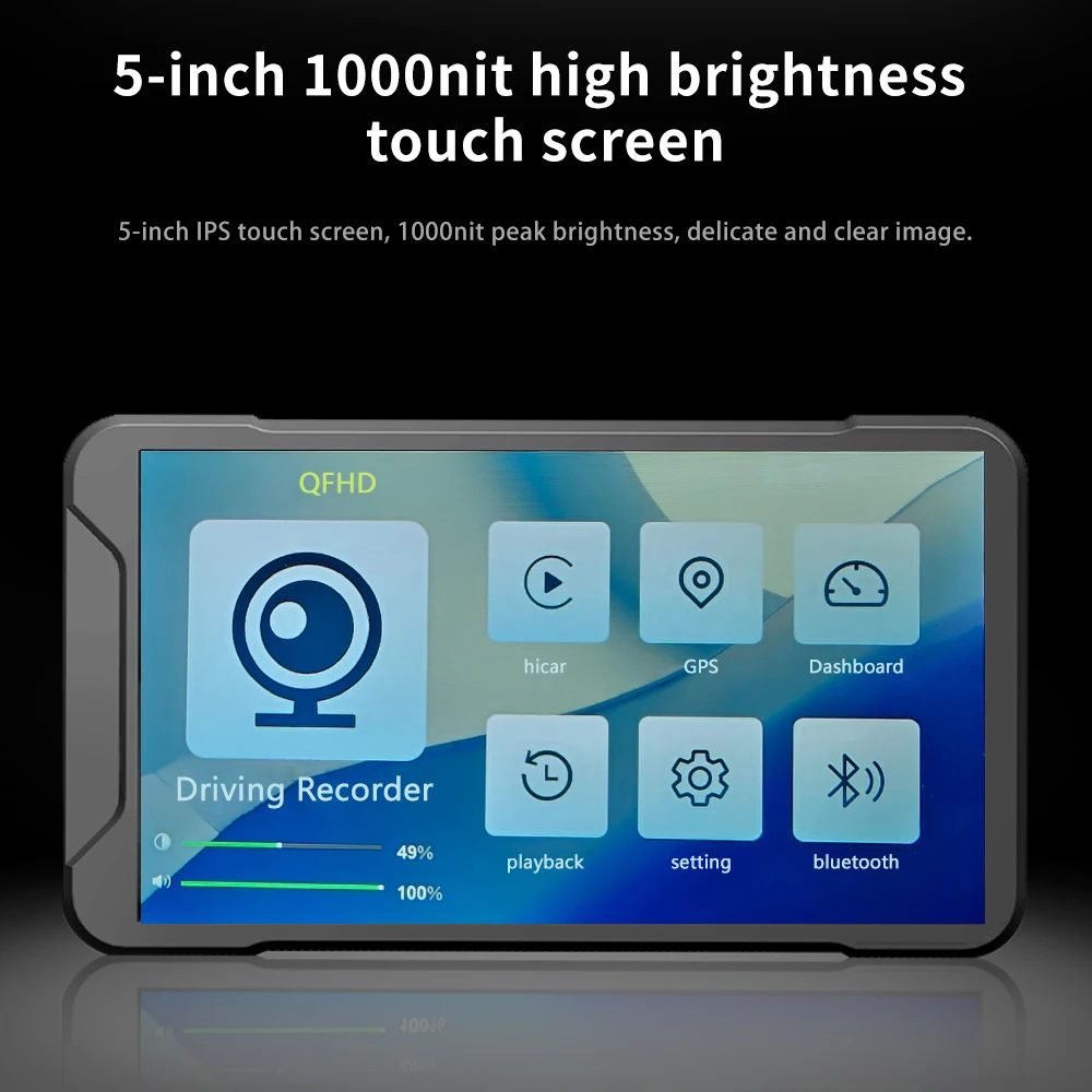 دراجة نارية داش كام نظام تحديد المواقع واي فاي اللاسلكية Carplay DVR 5 بوصة القيادة مسجل فيديو IP67 مقاوم للماء المزدوج 1080P بلوتوث موتو مراقب