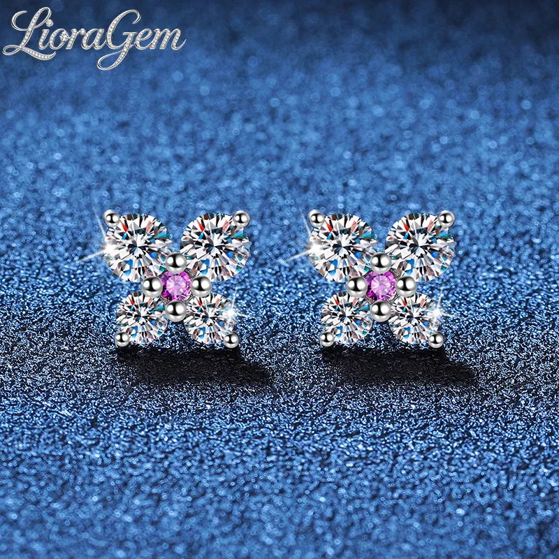 LioraGem Butterfly Simple Moissanite Stud Earrings, Minimalist Style Personalized Moissanite Earrings Platinum PT950 Stamp