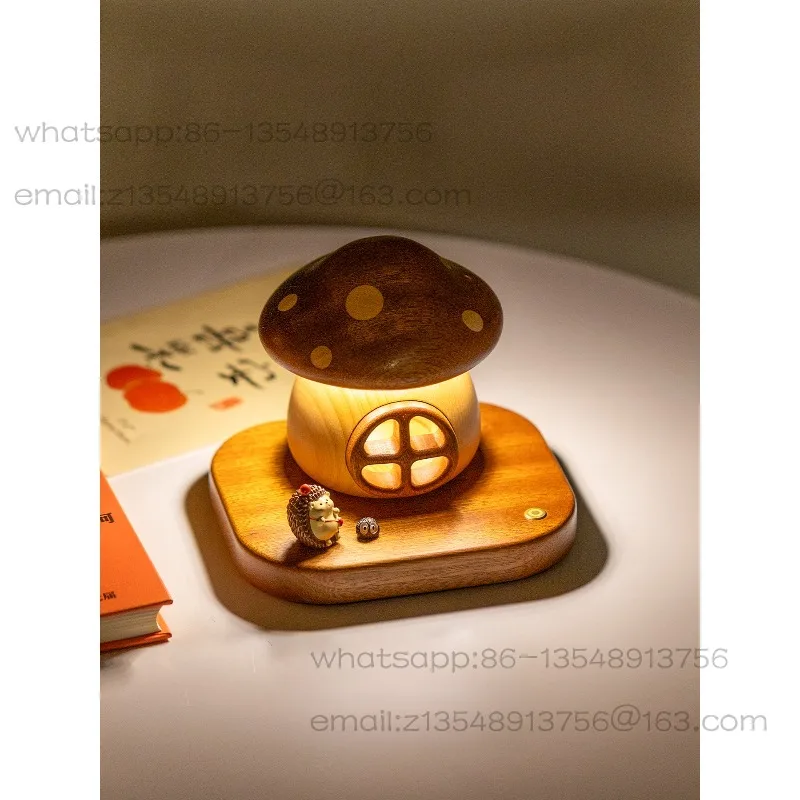 Mushroom house night light helps sleep cute wooden desktop ornament children's room ornament birthday gift lettering