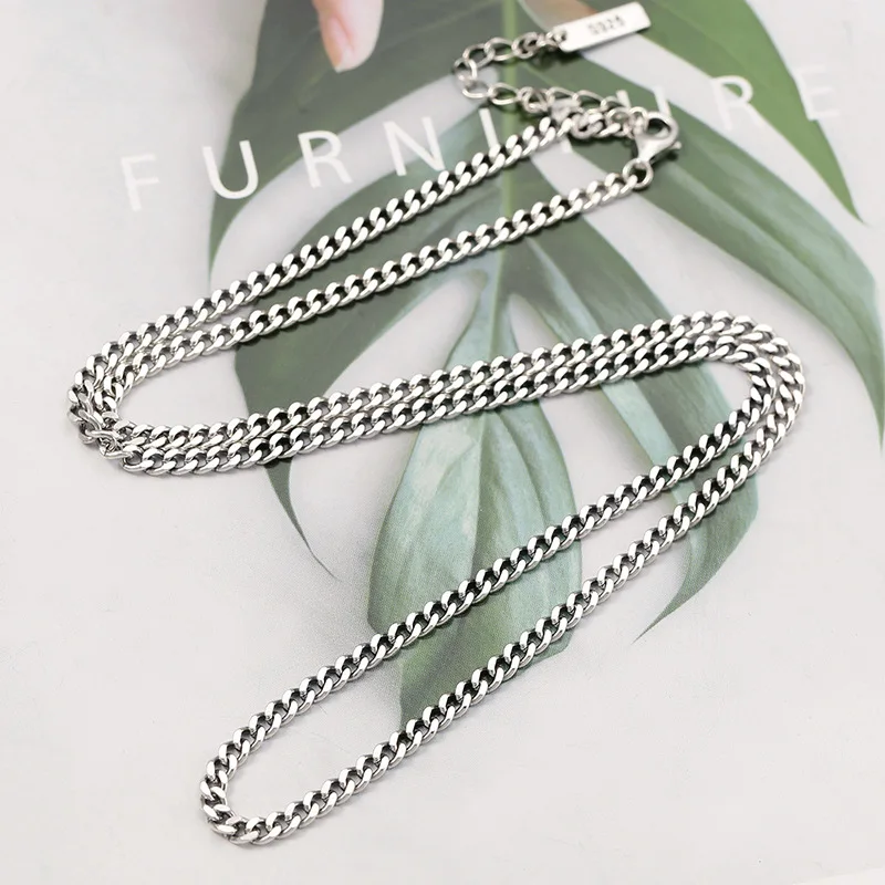 

Korean style simple thick type Curb Chain sweater chain octagonal chain Thai silver retro personality men and women necklace