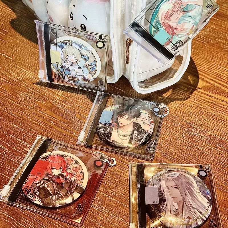 1 Set 75mm 58mm Casual CD Style Anime Badge Holder Fashion PVC Zippered Storage Bag for Badge Pins Minimalist Multi-Use Pendant