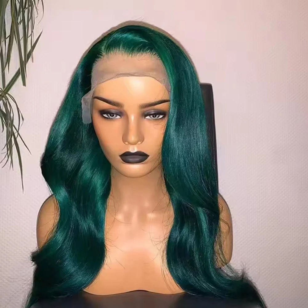 Parrucca in pizzo moda verde acqua ondulato 13 * 4 Parrucche da indossare ogni giorno anteriori in pizzo sintetico resistente al calore con linea sottile naturale ondulata lunga