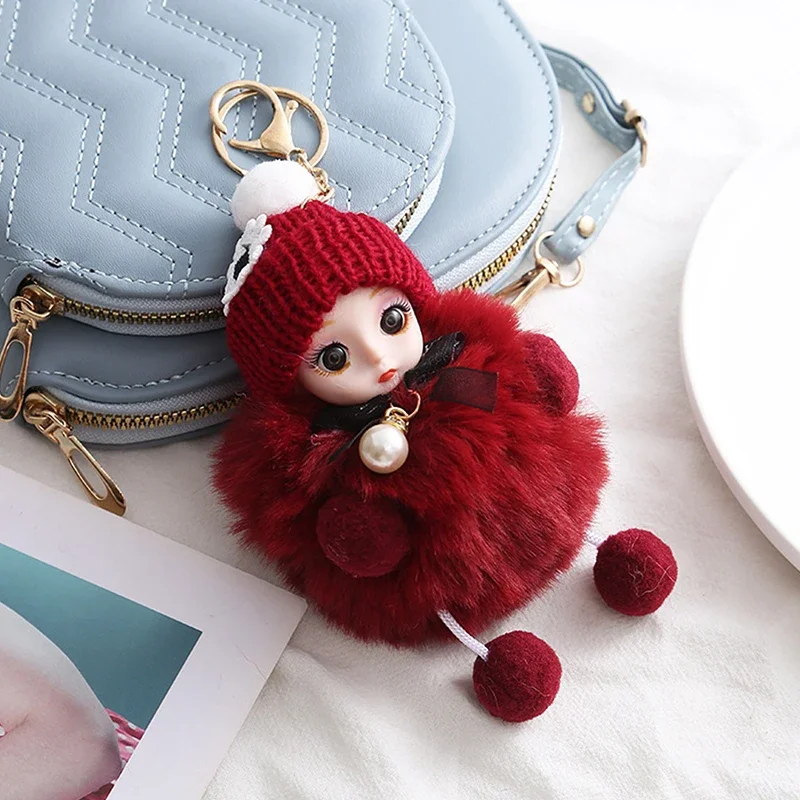 لطيف أفخم المفاتيح تقليد ريكس الأرنب الفراء الكرة كيرينغ عين كبيرة دمية قلادة موضة حقيبة السيارة سحر #4