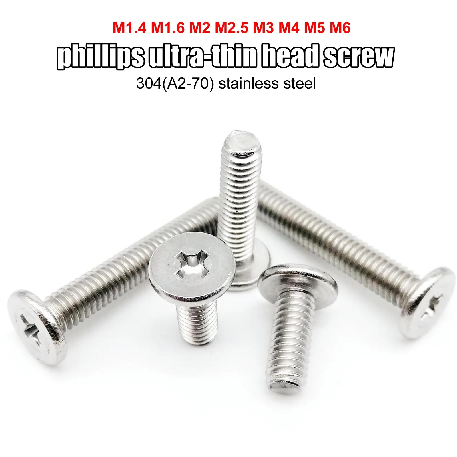 Cm m 1,4 m 1, 5 m2 m 2, 5 m3 m4 m5 m6 1,6 A2-70 Kreuz schlitz aus Edelstahl niedrige ultra dünne ultra dünne flache Wafer kopfs ch raube – Detail 3