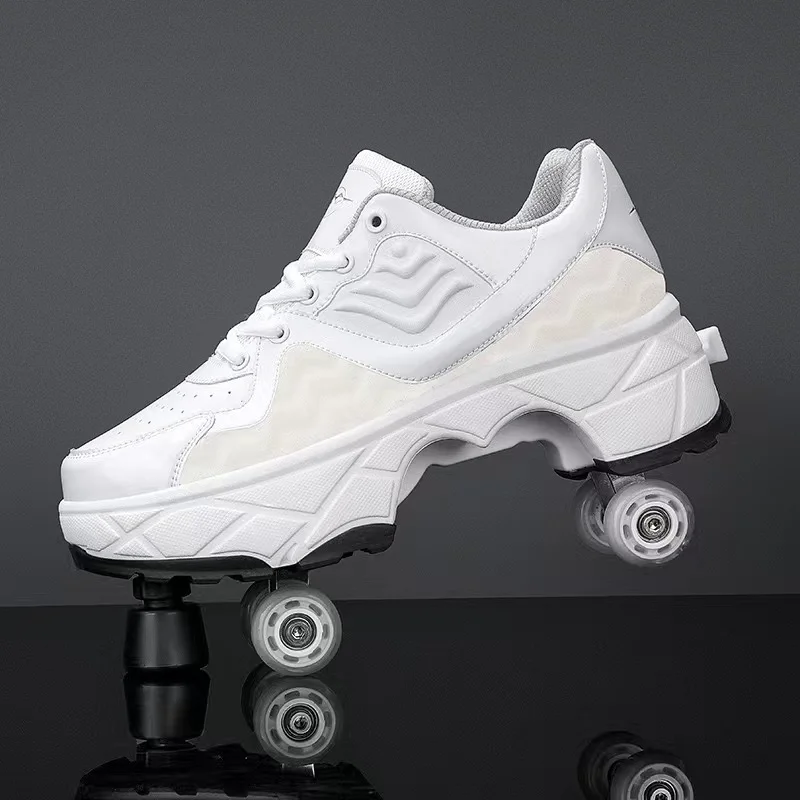 

Deformation Four-Wheel Dual-Use Skating Shoes with Brake Head, Double Row Roller, Casual Sport Walking, Running Sneakers, New