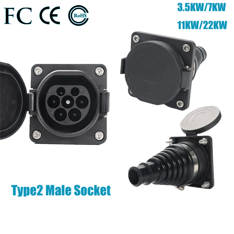 3Phase 32A Type2 EV Charging Stations EVSE IEC 62196-2 EV Charging Socket Car Side Male Socket Inlet Electric Car Cable Charger