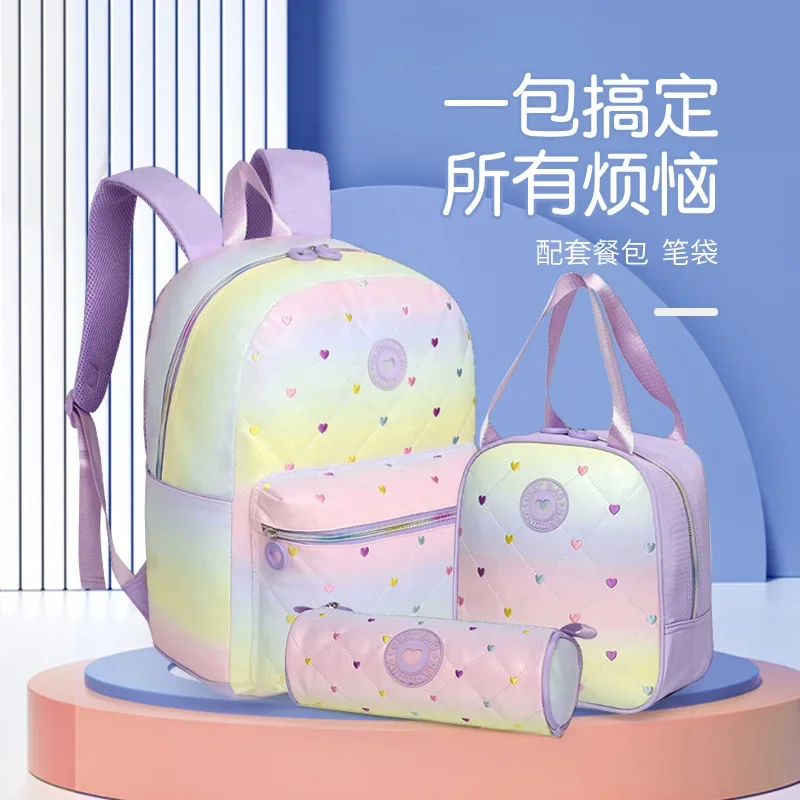 Book Bag for School for Girls Double Layer Backpack Cute Women's Backpack 3-piece Set with Meal Bags Pen Bag Shoulder Bags