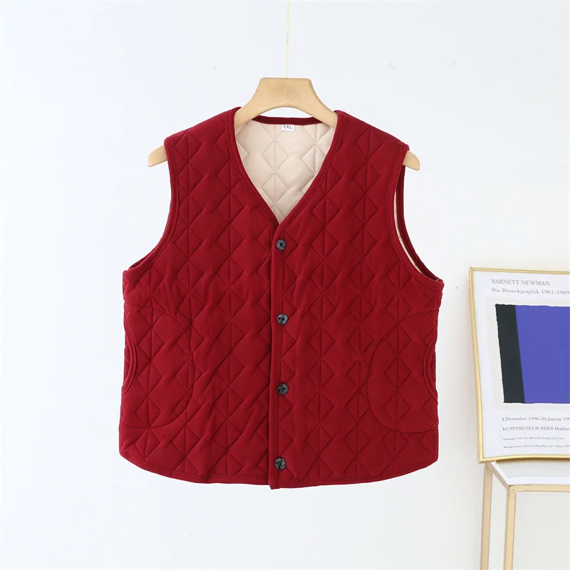 Thickened V-neck Single-button Dervo Warm Vest Women's Autumn Winter Fleece Lined Close-fit Cold-proof Inner Wear Base Layer Top