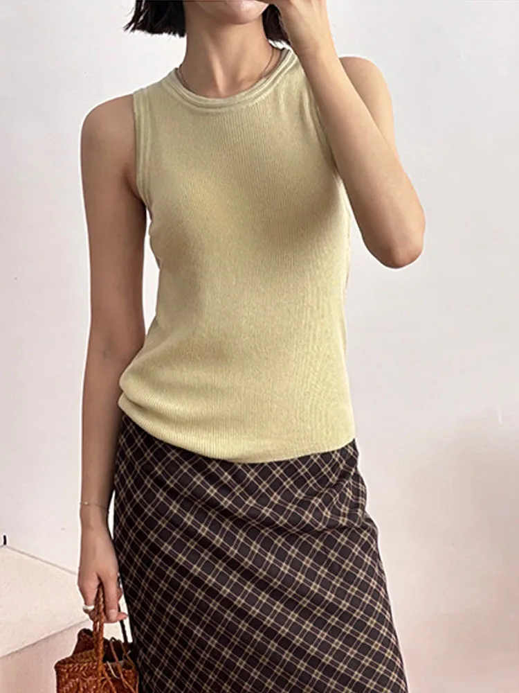 

Summer women's casual solid color round neck slim fit vest