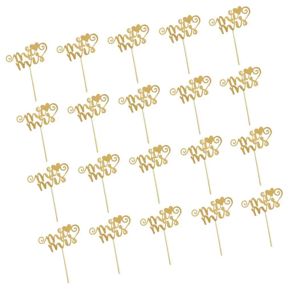 طقم ورق لامع لكعكة الزفاف ، 20 قطعة/المجموعة ، mr & mrs ، heart ، كب كيك ، ديكور ، حفلة ، ملحقات الذكرى السنوية #5