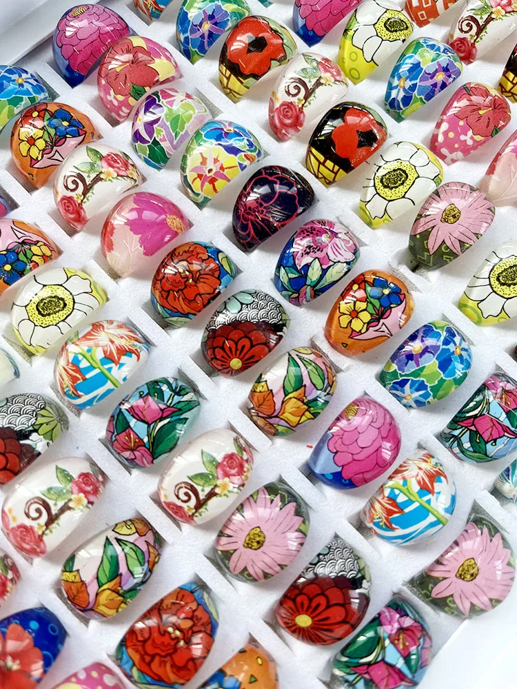 50Pcs Children Ring For Baby Kids Girls Flower Crystal Acrylic Lucite Party Rings Wholesale Mix Jewelry Ring Lot LB261