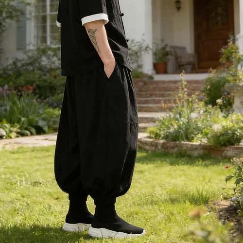 Imagen 2 del producto Pantalones de hombre nuevos de la marca FGKKS, pantalones holgados de estilo chino a la moda para exteriores, pantalones de senderismo y viaje para primavera, pantalones con cordón para hombre