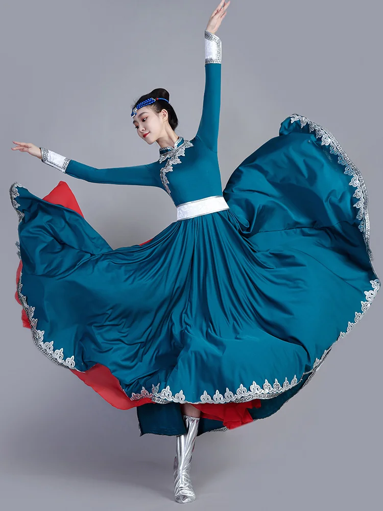 Traje de baile mongol para mujer, ropa tradicional, estilo nacional, baile tibetano, escenario, vestido mongol, falda de práctica de Baile Folclórico