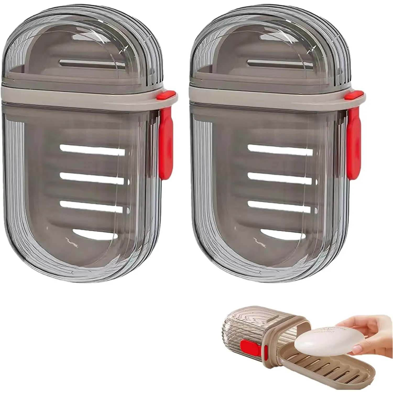 2pcs travel essential portable double-layer sealed soap box with lid for draining water