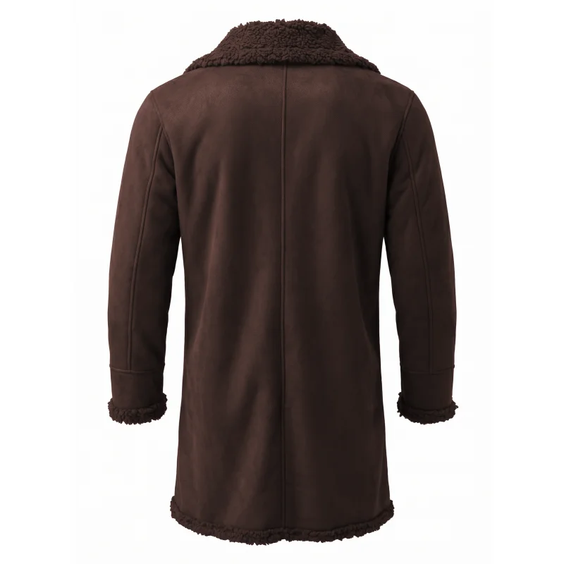 Neue Herren-Winterjacke aus Kunstwildleder & Pelzgefüttert Winddichte Doppelreihige Streetwear-Jacke Warme Jagd-Oberbekleidung Herrenjacke – Detail 3