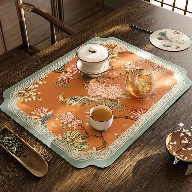 

Absorbent Diatomite Anti-Slip Vintage Placemat,Luxury Draining Mat,Hand Paint Kitchen Table Decoration Quick-Drying Pad,Bar Pad