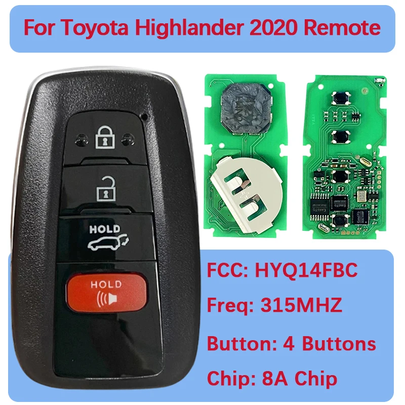 

CN007331 Aftermarekt Smart Proximity P/N 8990H-0E020 315 МГц 8A чип P4 AA HYQ14FBC для Toyota Highlander 2020 2021