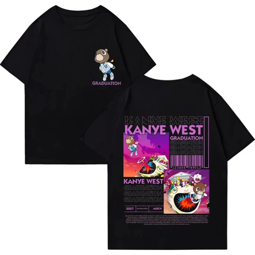 Kanye West Graduation Bear Double Sided Printed T shirt Men Women Fashion Hip Hop Cool Tops short sleeve Unisex T-shirts