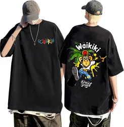 Lc Waikiki Monkey with A Skateboard Print Tshirt Men Women Funny Monkey Graphic T-shirt Oversized Male Casual Pure Cotton Tees