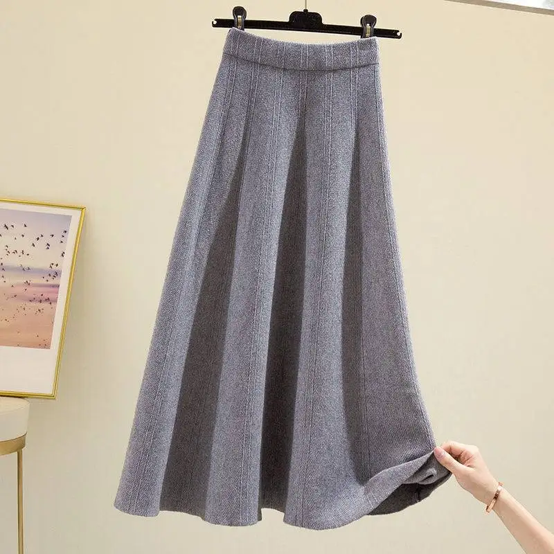 Long Elastic High Waist Slim Knitted Skirt Women 2022 Autumn Winter Warm Midi A Line Skirt Female Elegant Office Skirt