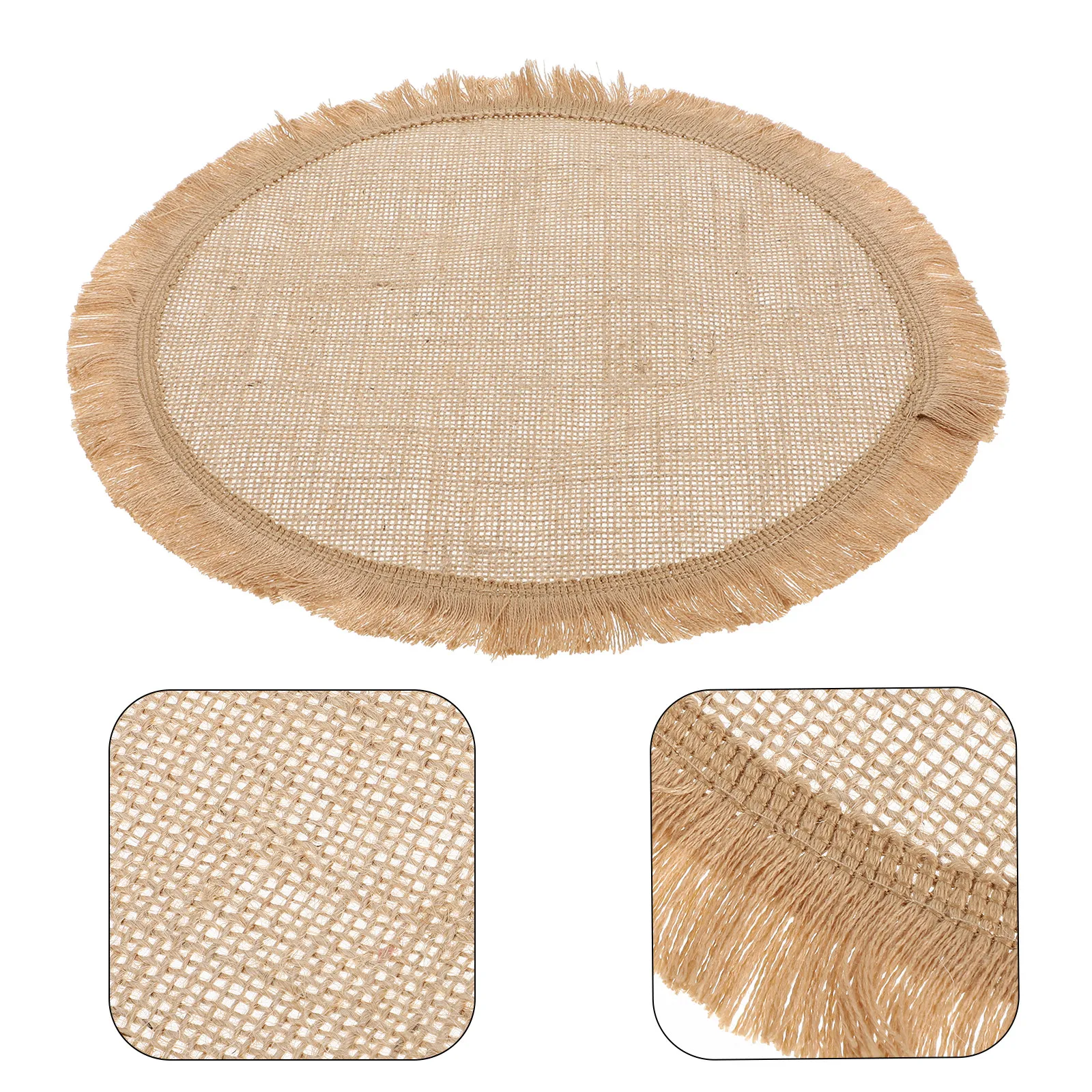 Burlap Round Placemat Rustic Farmhouse Coaster Set for Coffee Table Desk Drink Heat Insulation Anti-Skid Cup Coaster Aesthetic