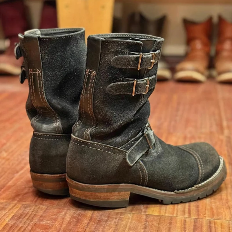 

Мужские замшевые ботинки на массивном каблуке с ремешком и пряжкой, нескользящая толстая подошва, повседневная обувь для мужчин, модель 2026