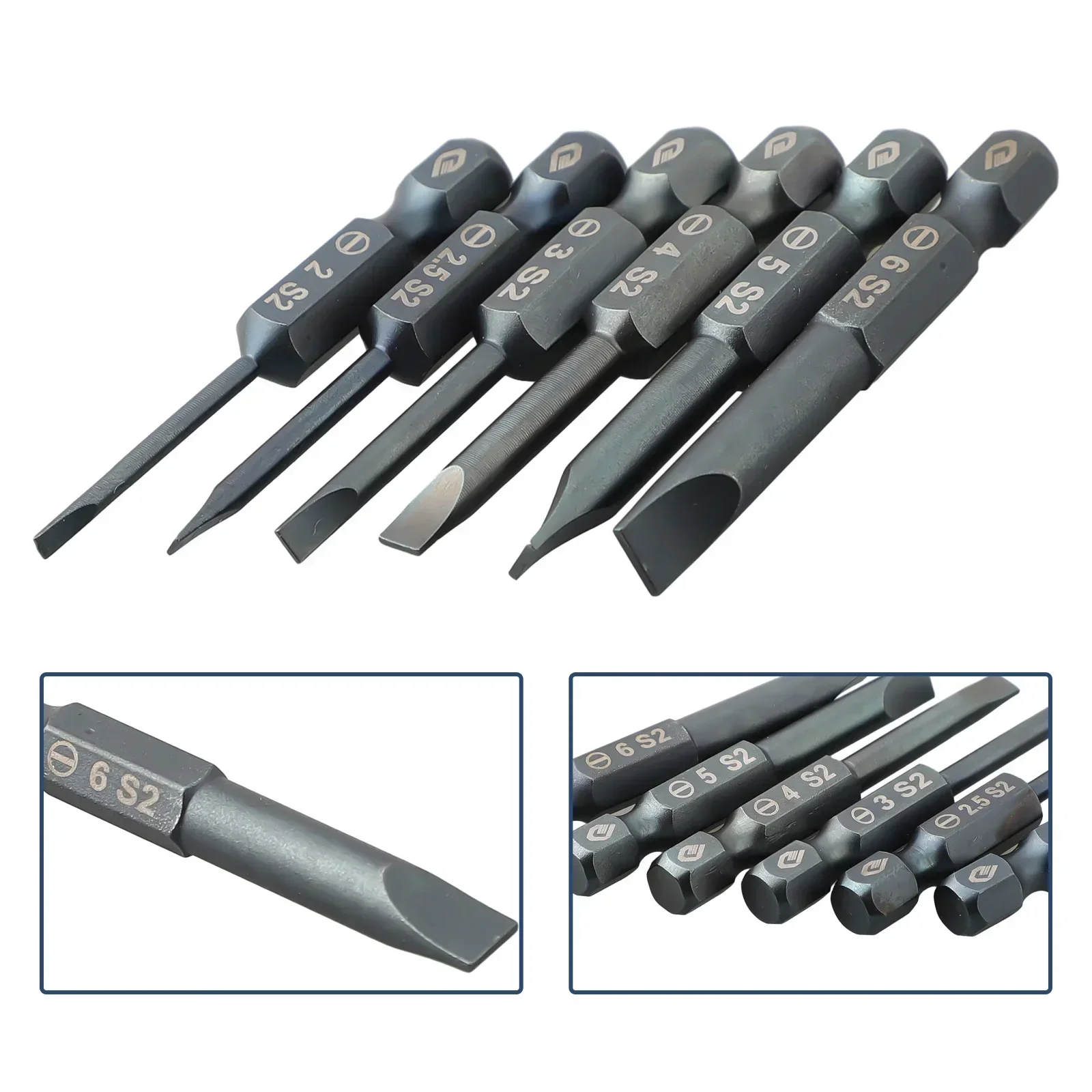 Imagem -04 - Conjunto de Bits Chave de Fenda Cabeça Plana Ponta Entalhada Chaves de Fenda Magnéticas Bits Sl2.0-sl6.0 Liga de Aço Chave de Fenda Bits Ferramentas Peças 50 mm